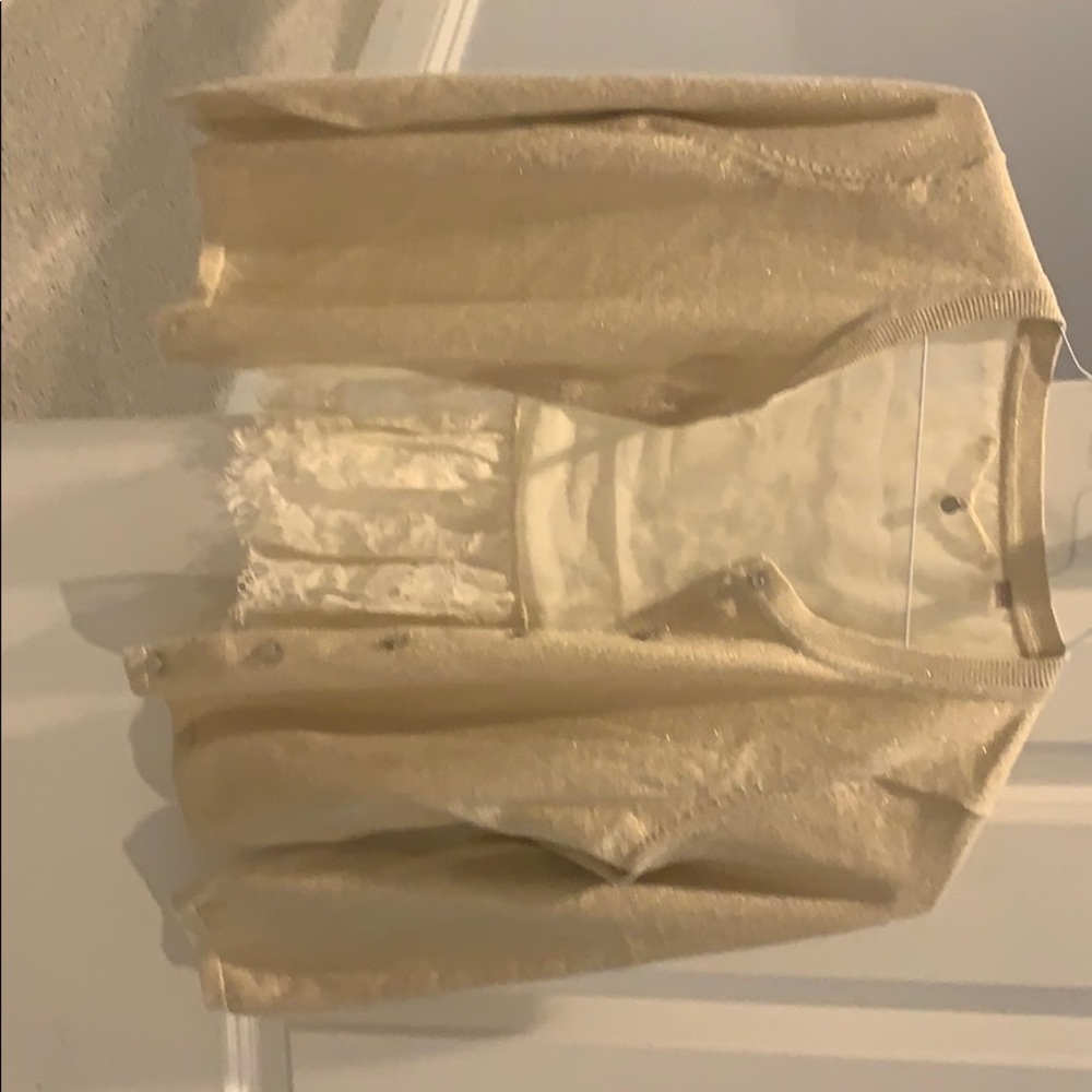Ecru shrug/hints of gold thread and lace back